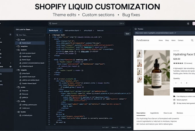fix shopify bugs, liquid coding  theme customization